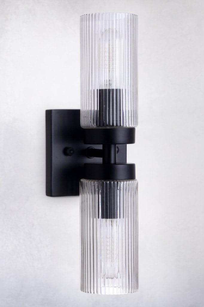 Berclair Ribbed Glass Vanity Wall Light black in 2 light