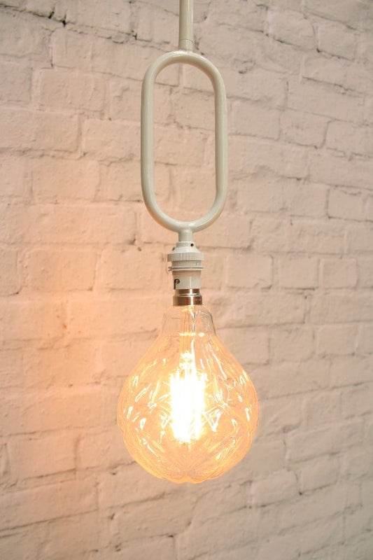 White loop pendant cord with ornate bulb