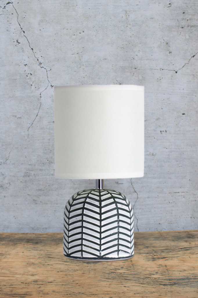 ceramic lamp with white and black finish and white shade